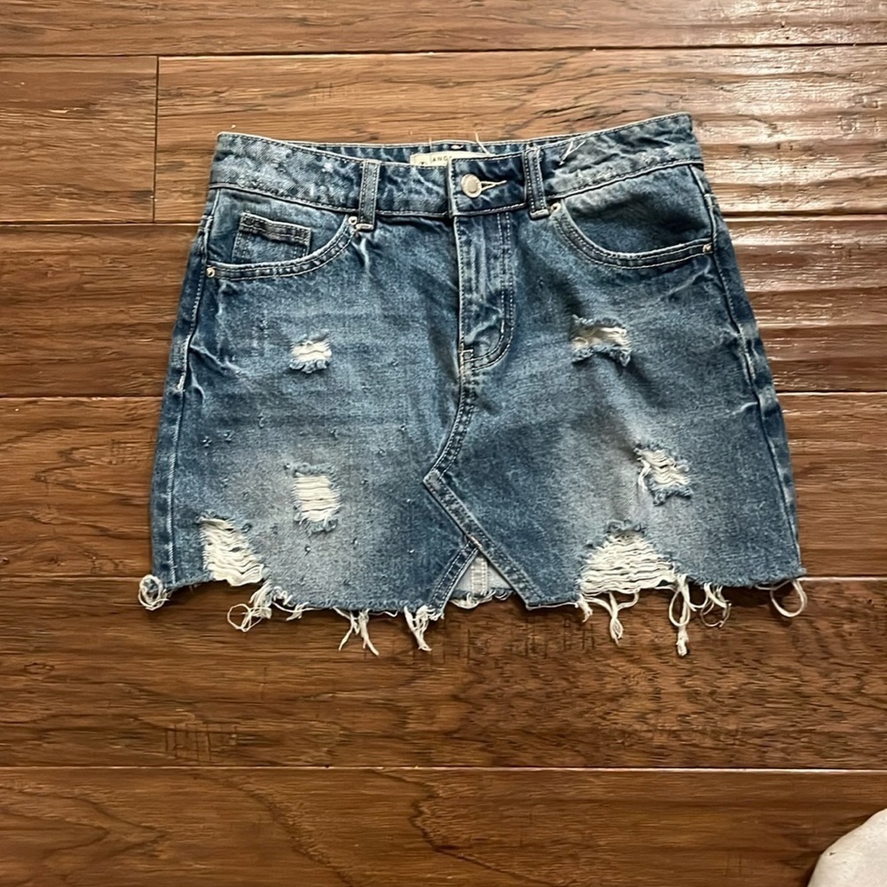 Angel Kiss Denim Distressed Mini Skirt Size S